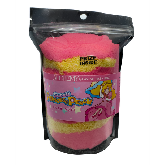 Pink bath bomb with princess design packaging on a white background