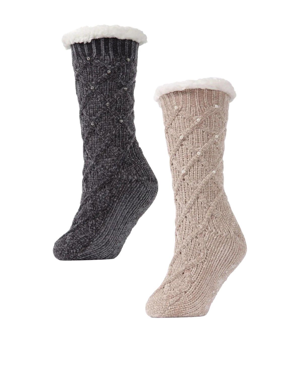 Pearl Lattice Plush Lined Tall Slipper Socks